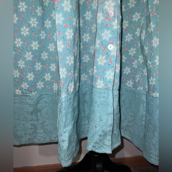 April Cornell Floral Embroidered Button Front Midi Dress Blue Lace Trim Large - Picture 4 of 14